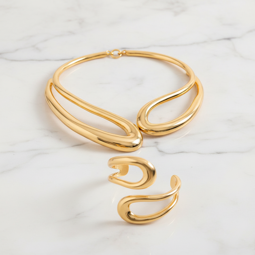 Conjunto de colar e pulseira em ouro - apenas 2 peças