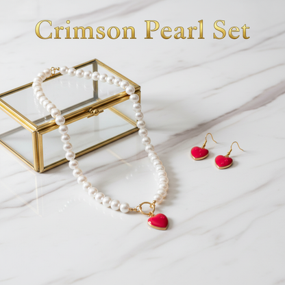 Crimson Pearl Set - Colar em vitrine e brincos em mesa