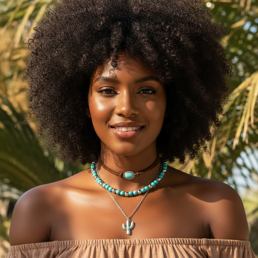 Gorgeous Black model wearing necklace - lifestyle shot