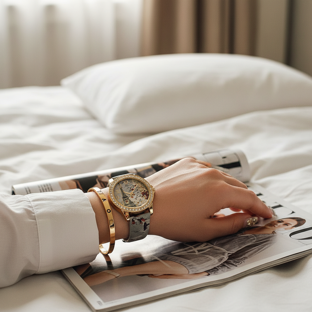 Lendo revista na cama