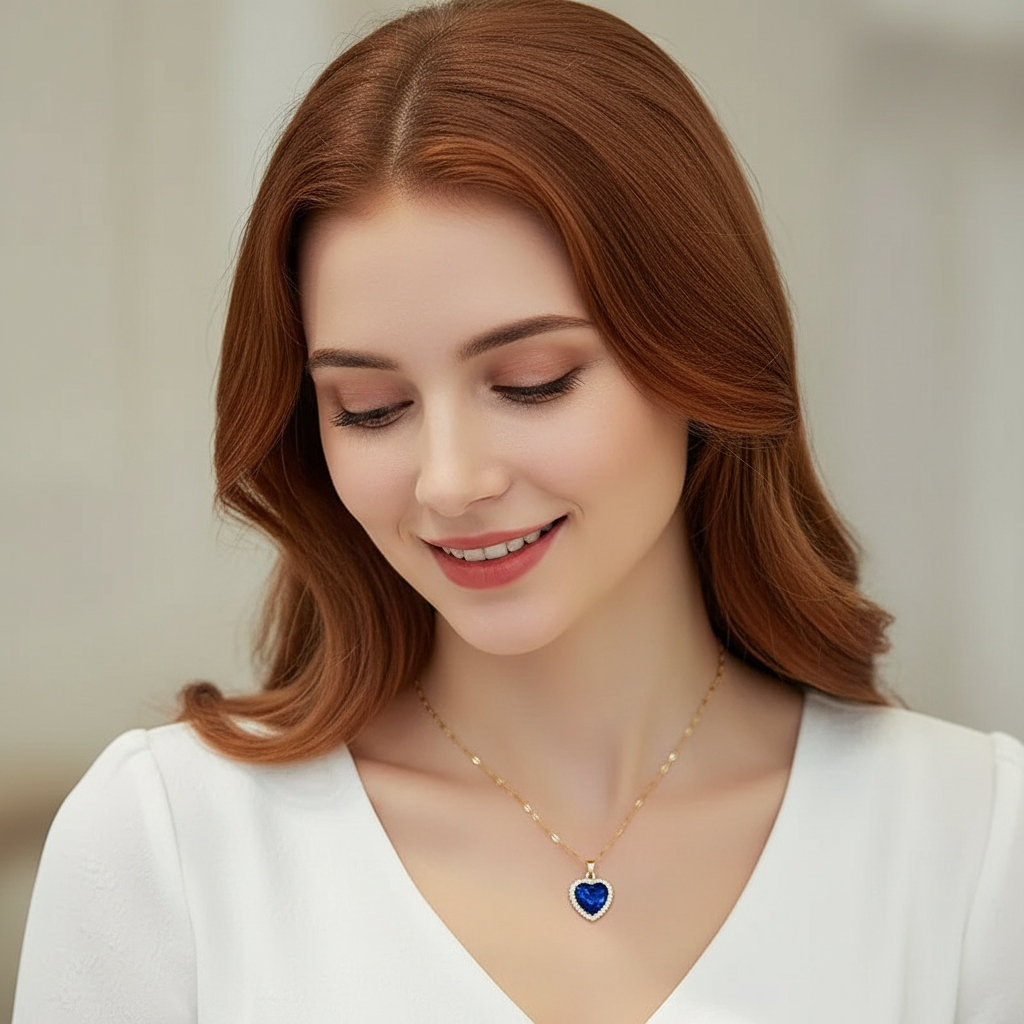 Looking down at necklace