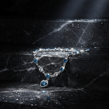 Lucky Heart Crystal Bracelet on wet marble stairs - luxury product shot
