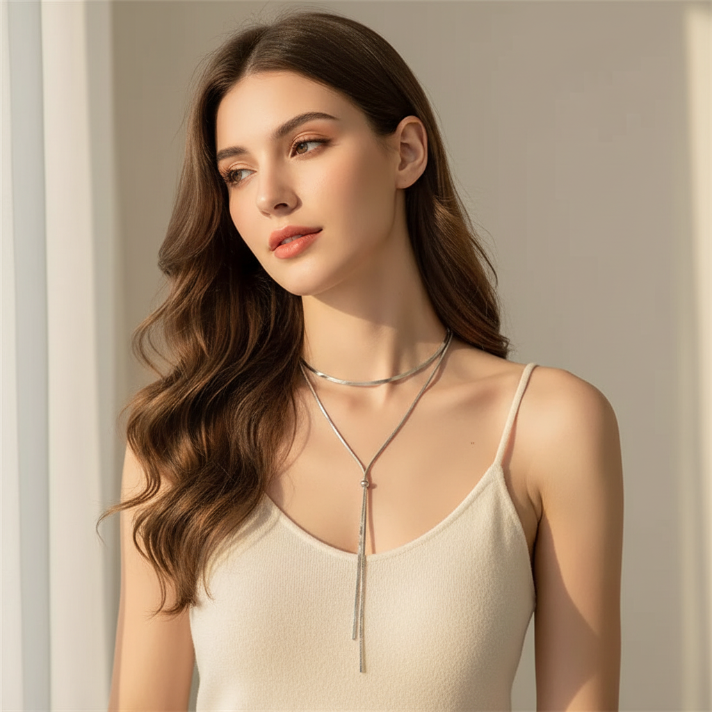 Modelo 1 - Silver Snake Chain Choker Set