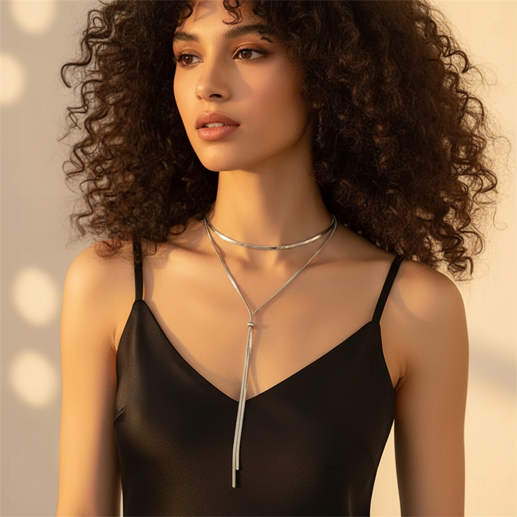 Modelo 2 - Silver Snake Chain Choker Set