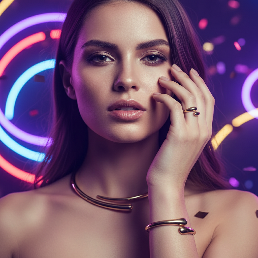 Modelo usando conjunto completo de joias na balada