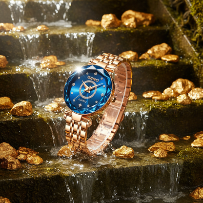 Ocean Star Watch - Waterfall Stairs with Gold Stones